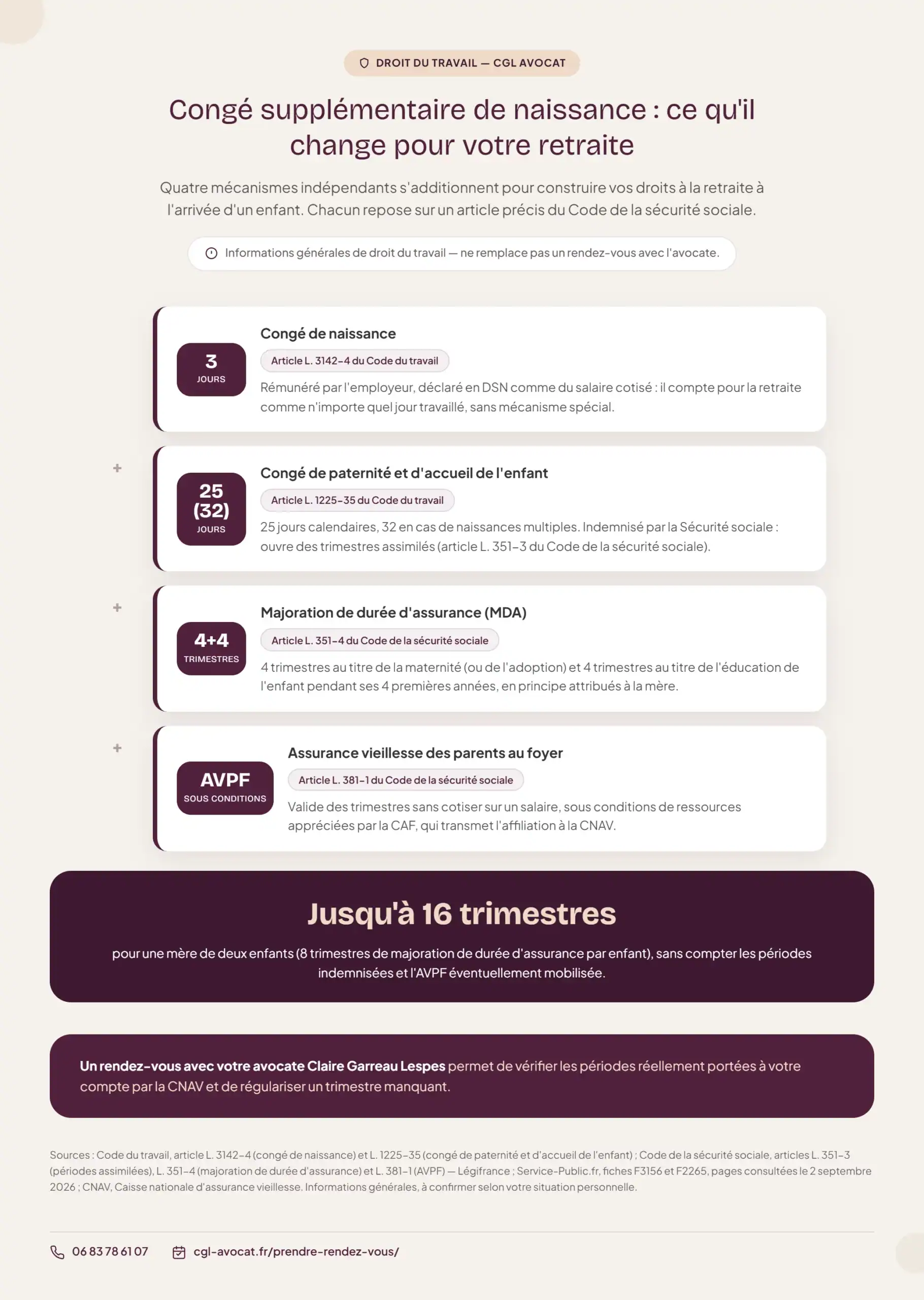 Infographie — congé de naissance et retraite : le compte des trimestres