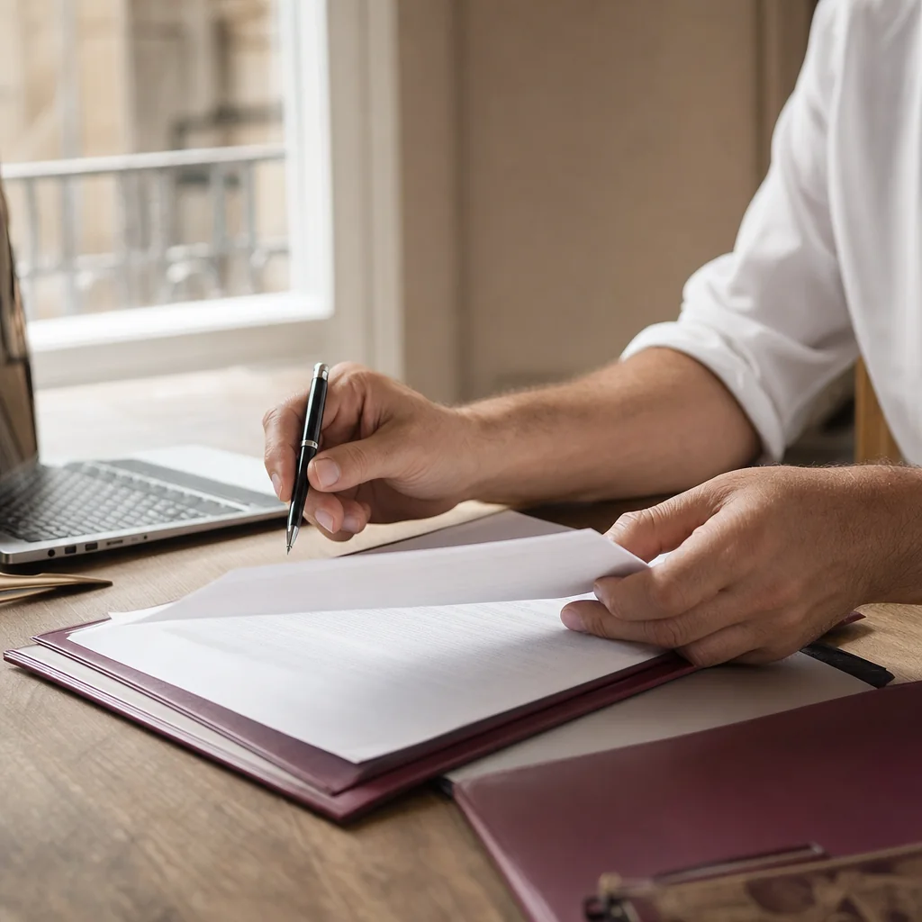 Un dirigeant relit un contrat de travail avant de le signer