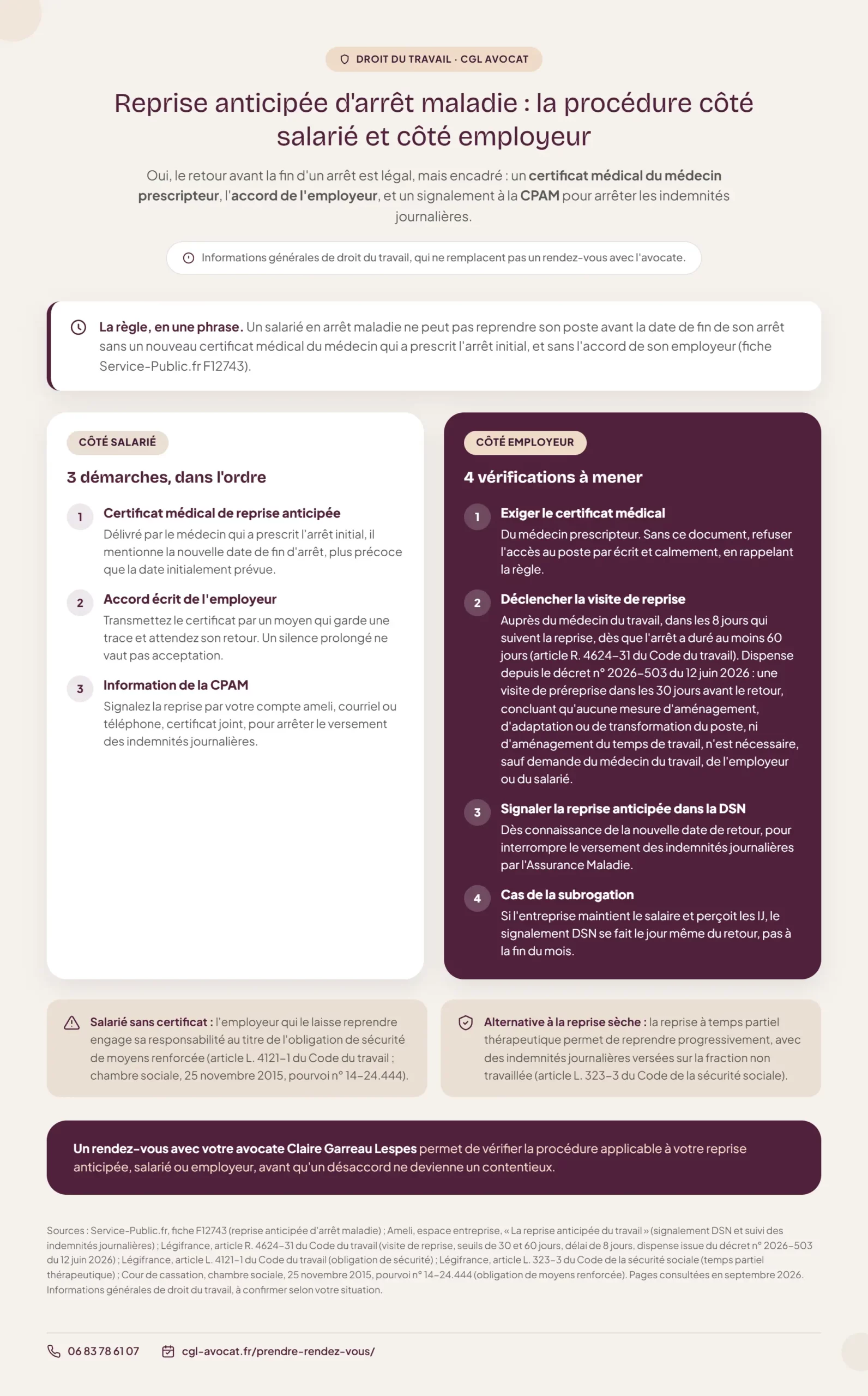 Infographie : Peut-on reprendre le travail avant la fin d'un arrêt maladie, et à quelles conditions ?